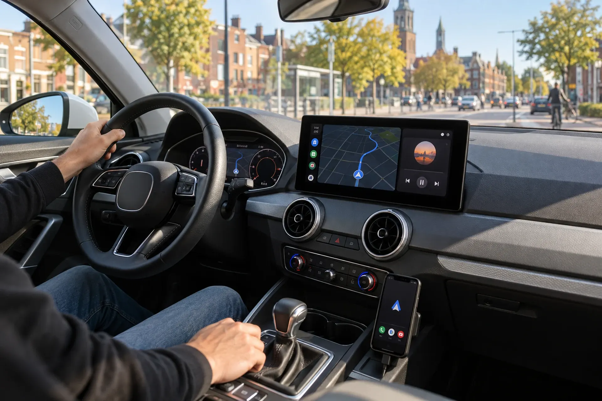Android Auto op een 10-inch touchscreen in een Audi A3 in Enschede