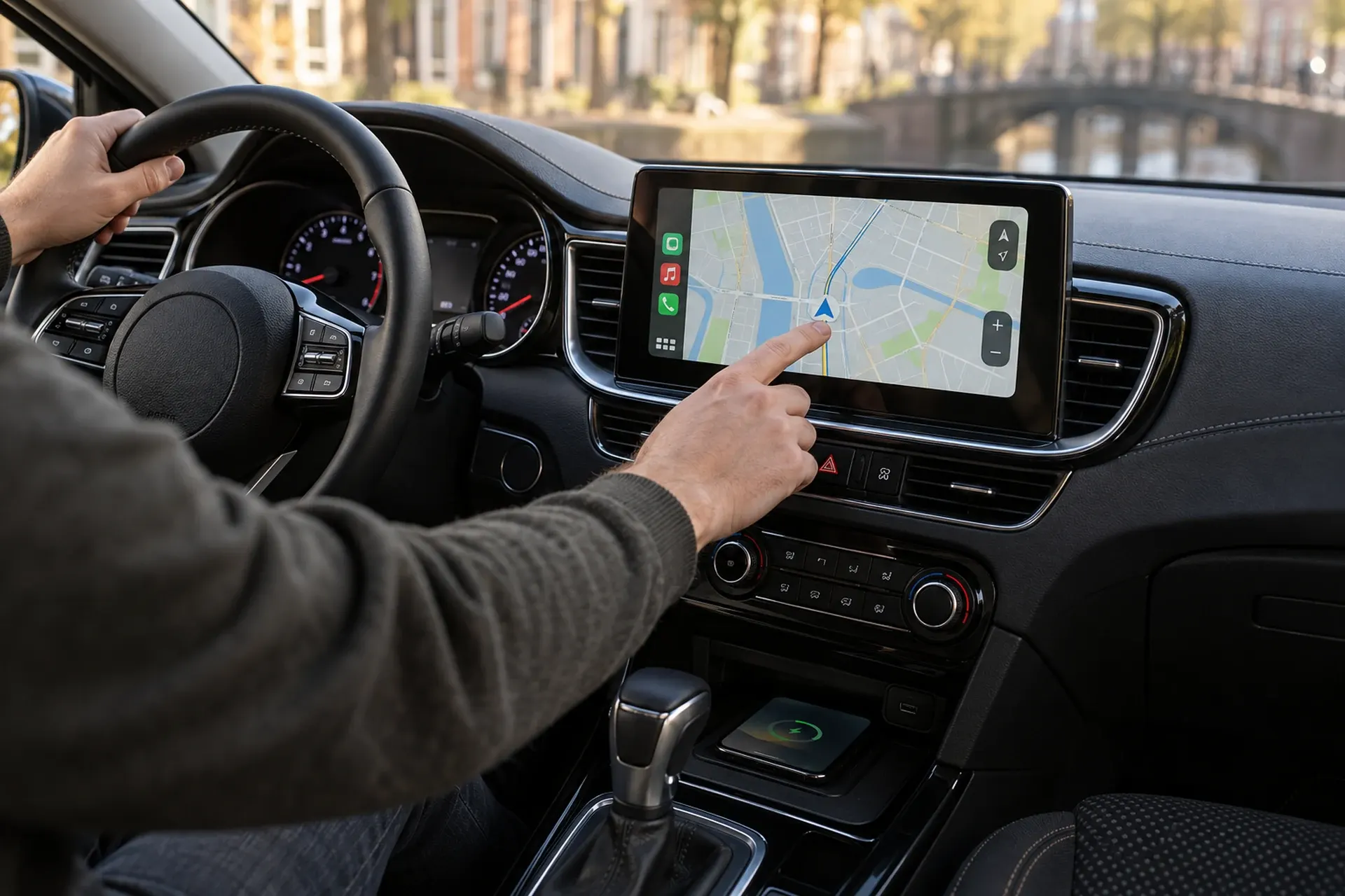 Navigatie op een ingebouwd CarPlay-scherm in een Kia Ceed