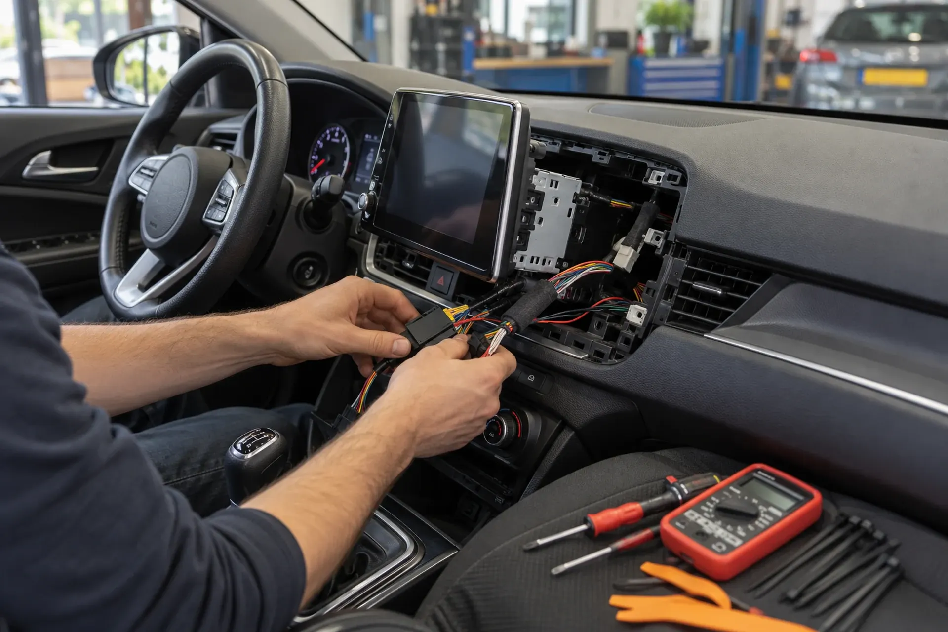 Aansluiten van de stuurwielinterface bij de inbouw van een CarPlay-scherm in een Kia Ceed